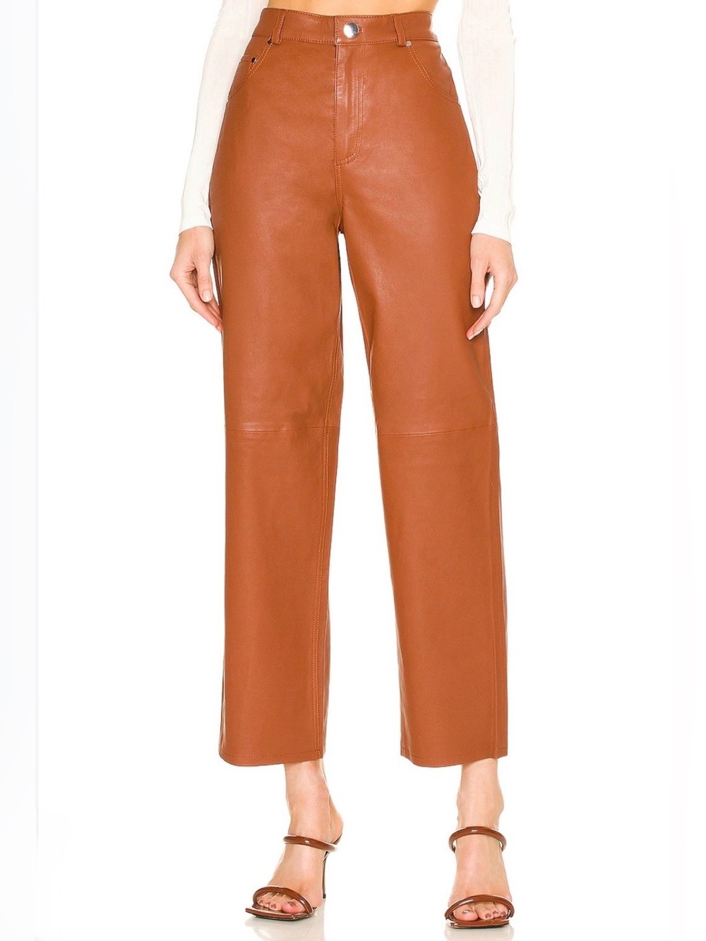 L'Academie Jiselle Leather Pant Camel Sz XS NWT